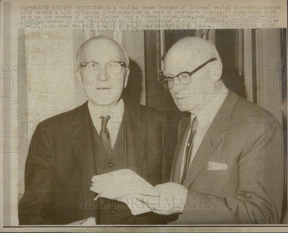 1968 Press Photo Reps Wm McCulloch Looks Over Bill Outlawing Discrimination - Historic Images