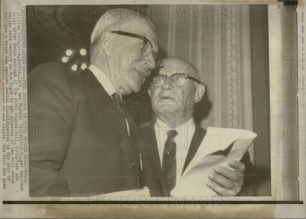 1968 Press Photo Reps Wm McColloch And Emenuel Celler After Civil Rights Bill - Historic Images