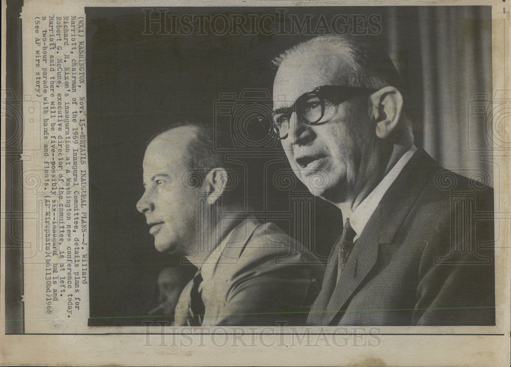 1968 Press Photo J Willard Marriot Chrmn of 1969 Inaugural Committee In DC - Historic Images