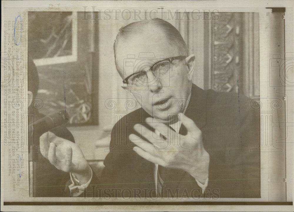 1970 Press Photo P. McCracken, Chief Economic Advisor For President Nixon - Historic Images