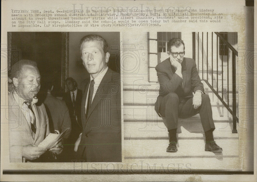 1968 Press Photo New York City Mayor John Lindsay, Albert Shanker Teachers Union - Historic Images