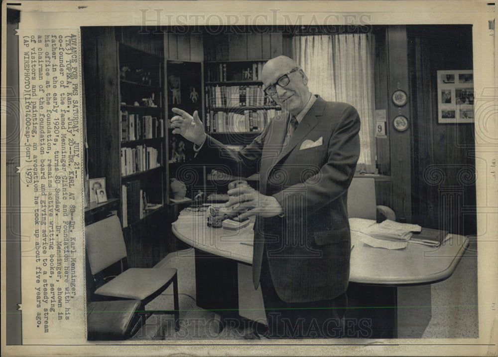 1973 Press Photo Dr. Karl Menninger, co-founder of Menninger Clinic - Historic Images