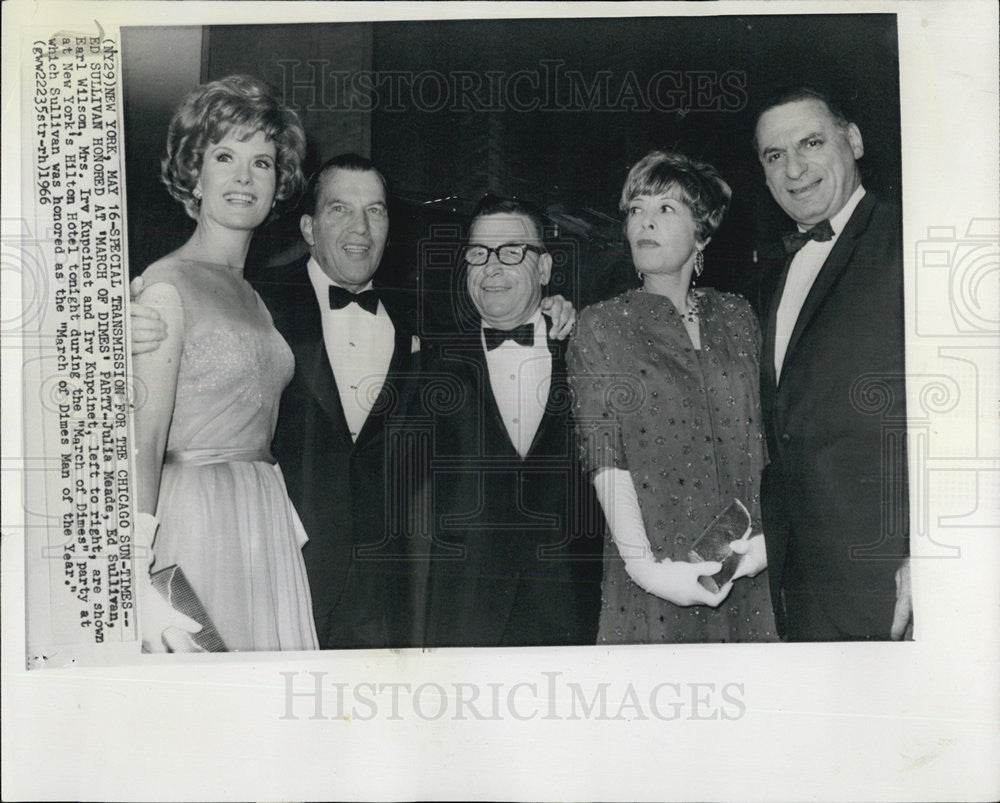 1966 Press Photo Ed Sullivan honored March of Dimes party Julia Meade Earl - Historic Images