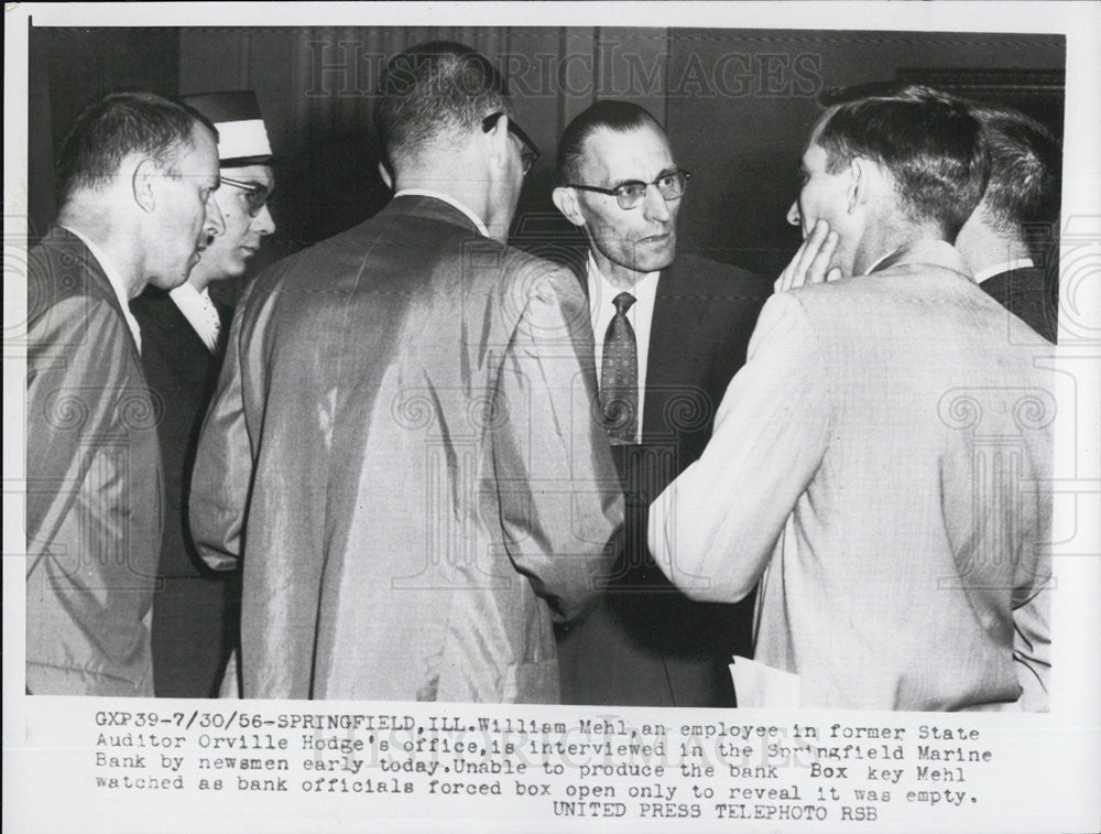 1956 Press Photo William Mehl/Auditor Orville Hodge Office Employee - Historic Images