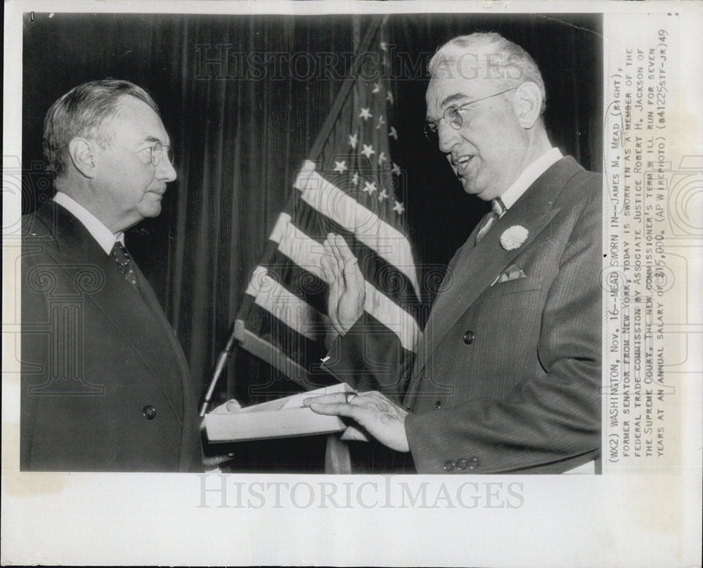 1949 Press Photo James Mead former Senator NY sworn in Federal Trade Commission - Historic Images