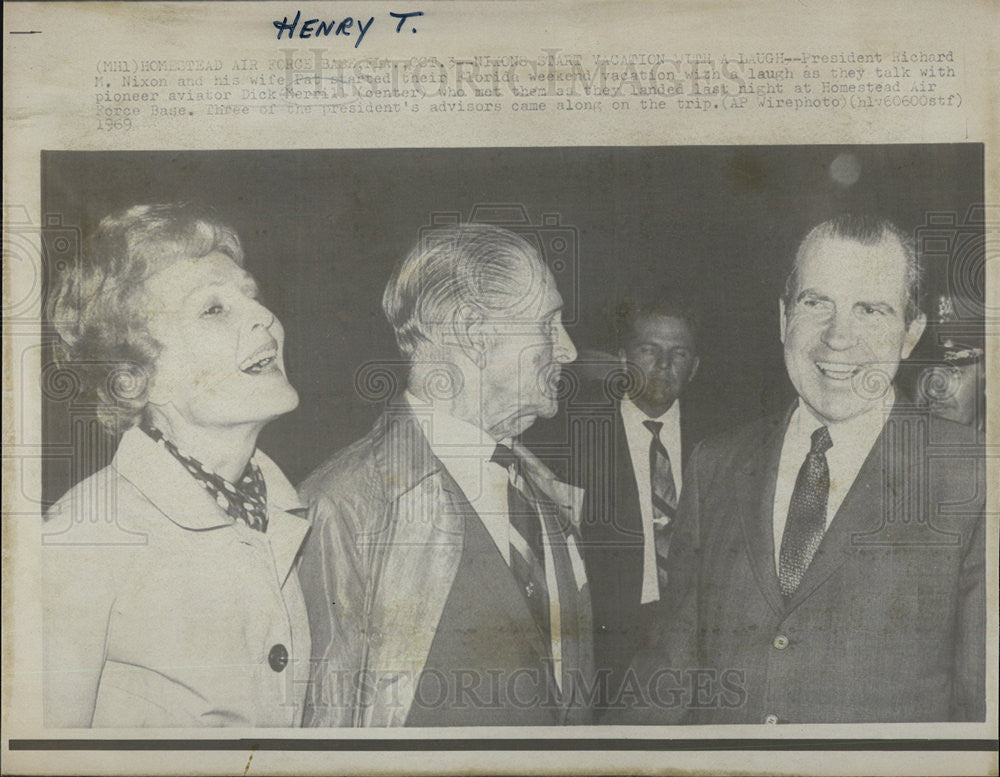 1969 Press Photo Pres Nixon wife Pat Florida vacation pioneer pilot Dick Merrill - Historic Images