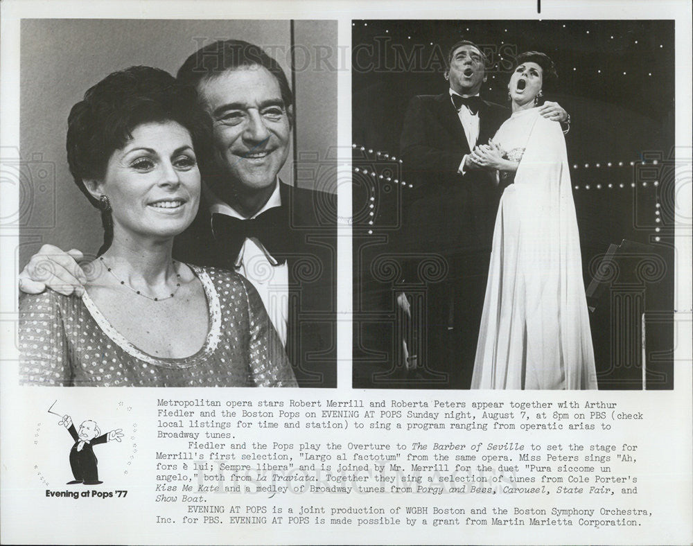 1977 Press Photo Metropolitan Opera Stars Robert Merrill &amp; Roberta Peters - Historic Images