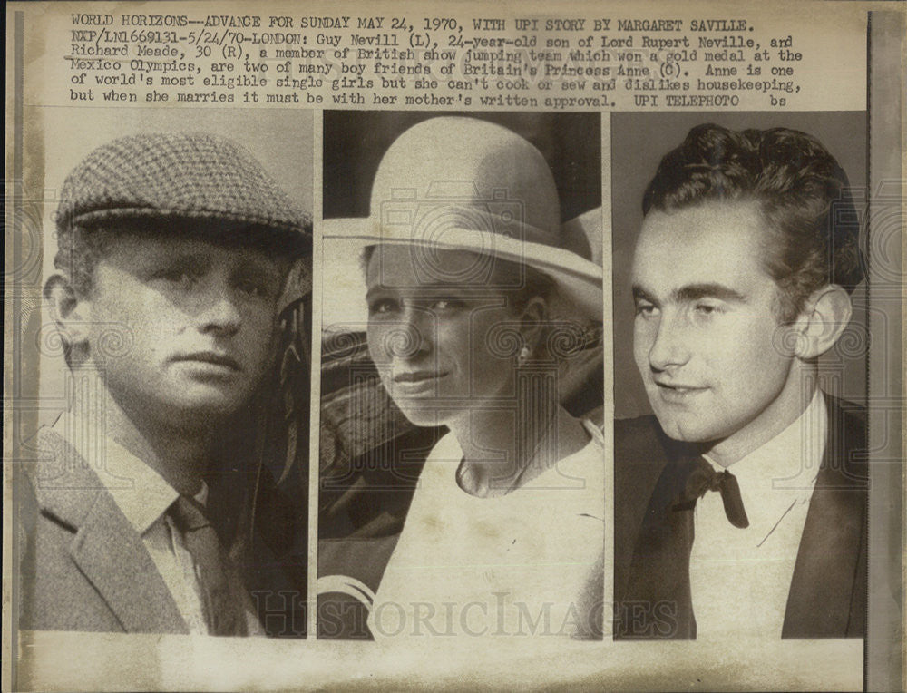 1970 Press Photo of Princess Ann and two beaus Richard Meade &amp; Guy Neville - Historic Images