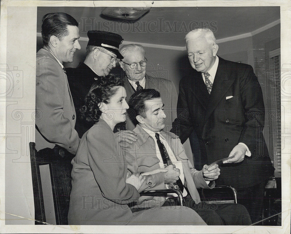 Mayor Kennelly presents check to ex-fireman Robert McShane 1952 Vintage ...