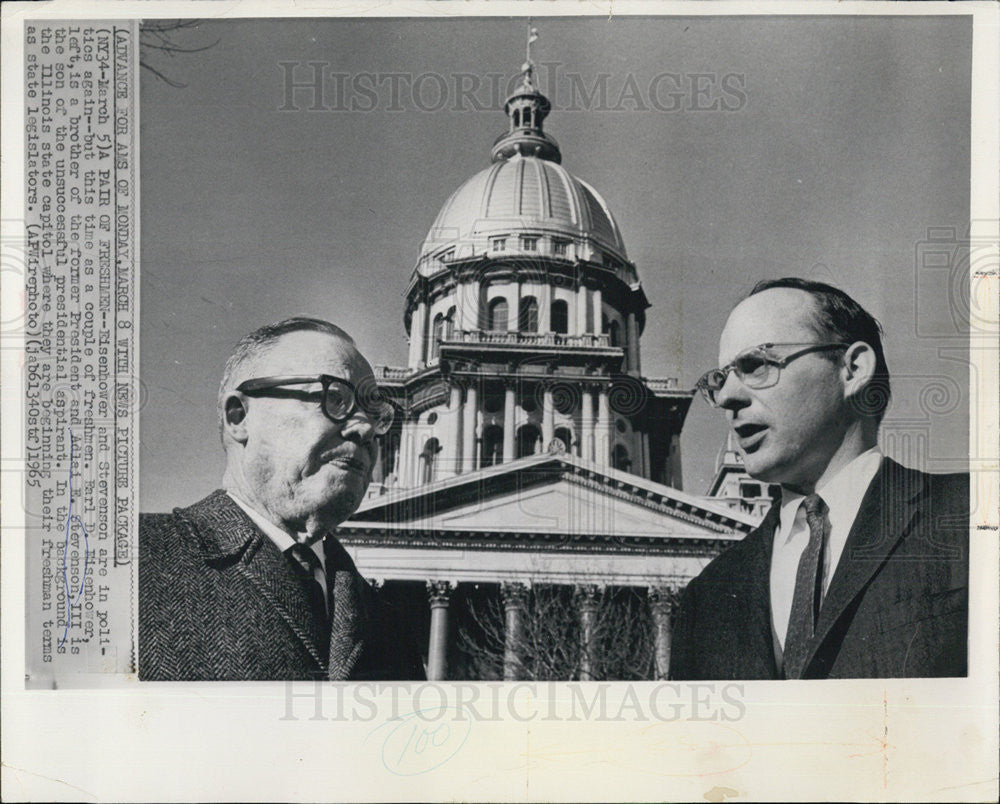 1965 Press Photo Earl D. Eisenhower and Adlai E. Stevenson III, IL capital - Historic Images