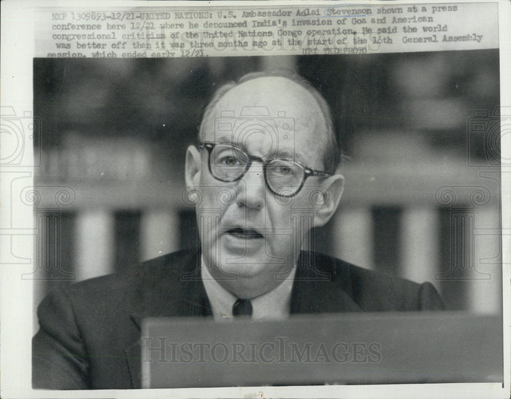 1961 Press Photo UN Ambassador Adlai Stevenson - Historic Images