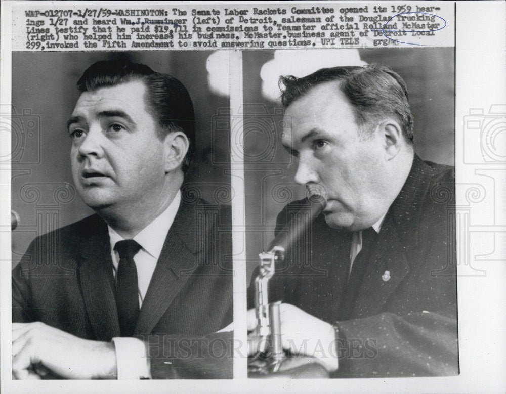 1959 Press Photo William J. Rumminger Testifies Against Rolland McMaster/Unions - Historic Images