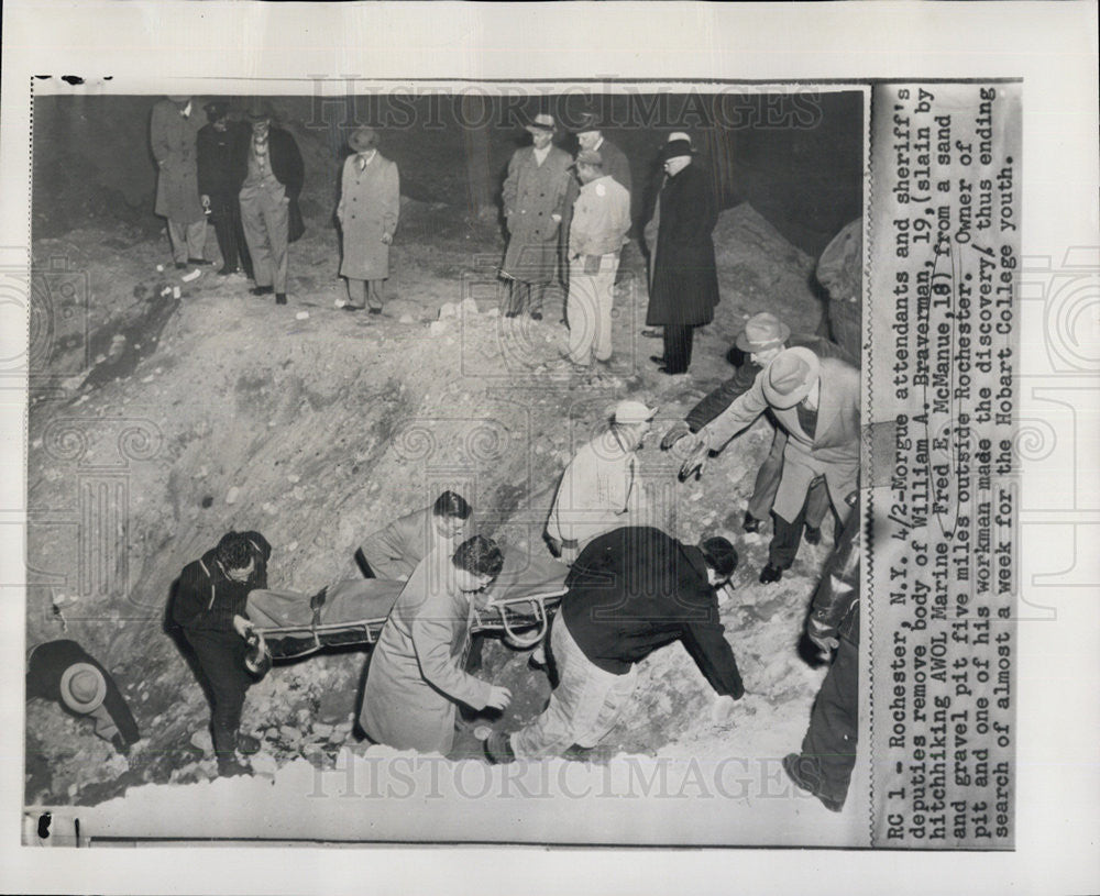 Press Photo Body of William Braverman Pulled out of Gravel Pit - Historic Images