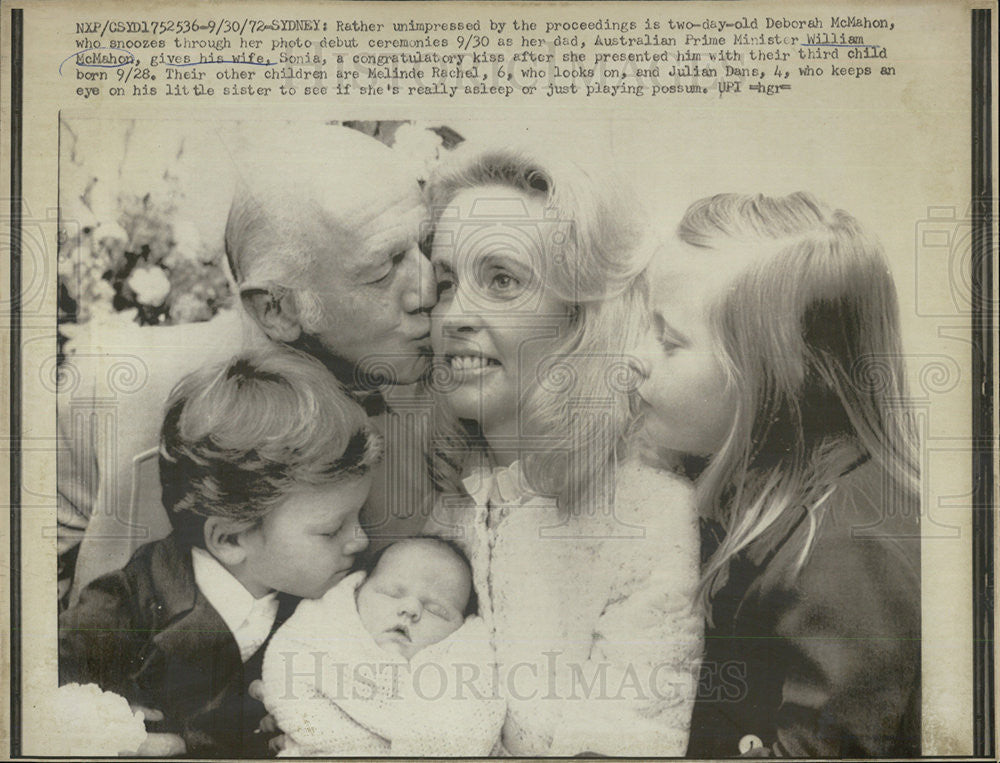 1972 Press Photo Australian Prime Minister William McMahon and wife Sonia - Historic Images