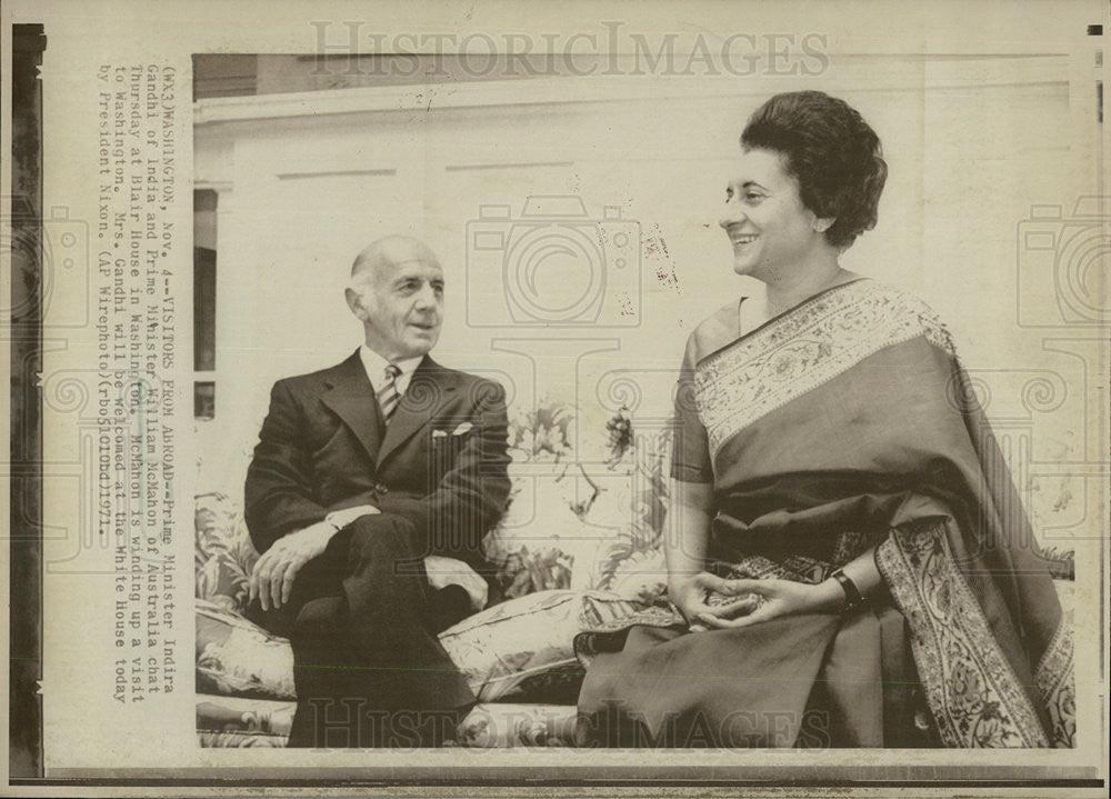 1971 Press Photo Prime Minister Indira GandhiWilliam McMahon Australia - Historic Images