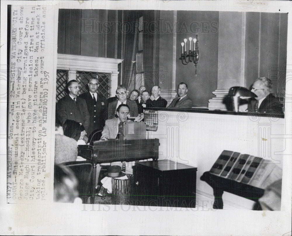 1957 Press Photo George Metesky/Bomber Arraigned/Judge Hugh J. McGill - Historic Images