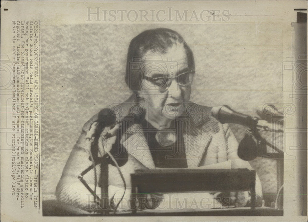 1970 Press Photo Israeli Prime Minister Golda Meir - Historic Images