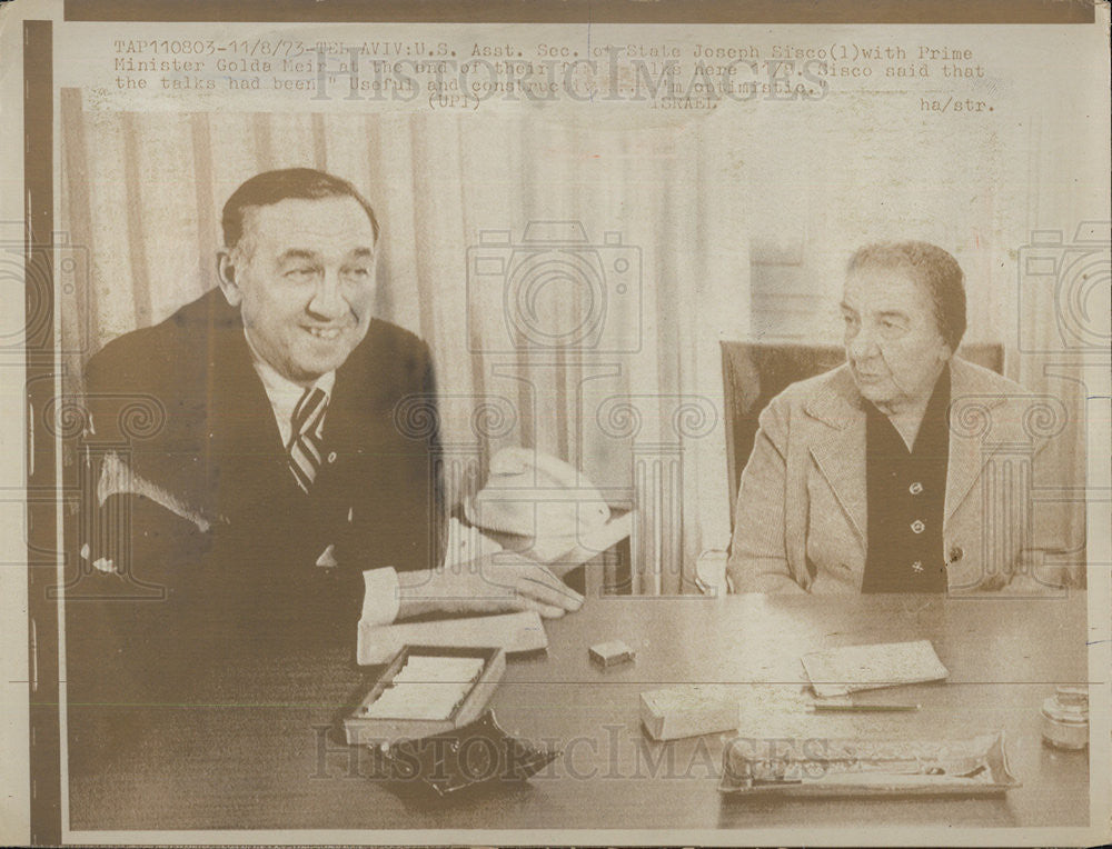 1973 Press Photo Sec of State Joseph Sisco Prime Minister Golda Meir - Historic Images