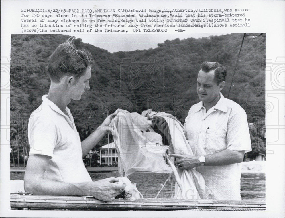 1965 Press Photo David Meigs sailed alone 130 days in Trimaran - Historic Images