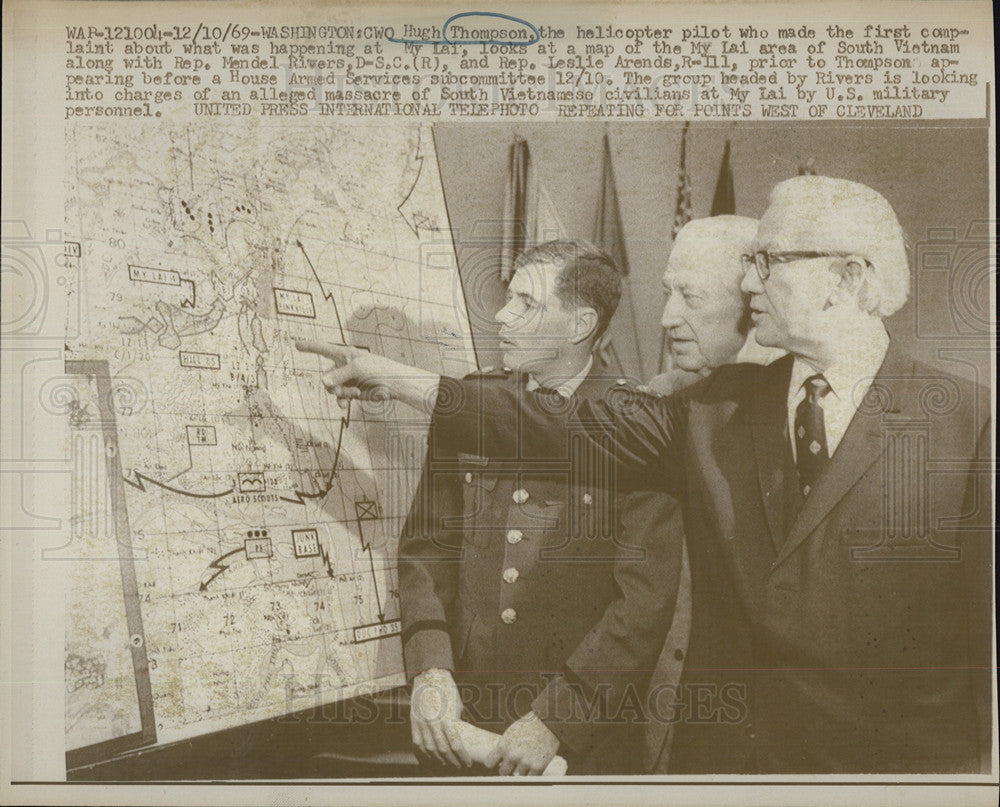 1969 Press Photo Hugh Thompson, M. Rivers &amp; L.Arends My Lai Massacre Hearing - Historic Images