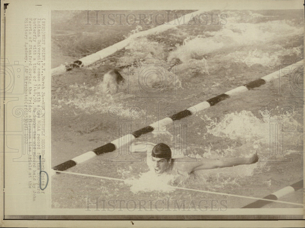 1972 Press Photo Indiana University Swimmer Mark Spitz Making NCAA Record - Historic Images
