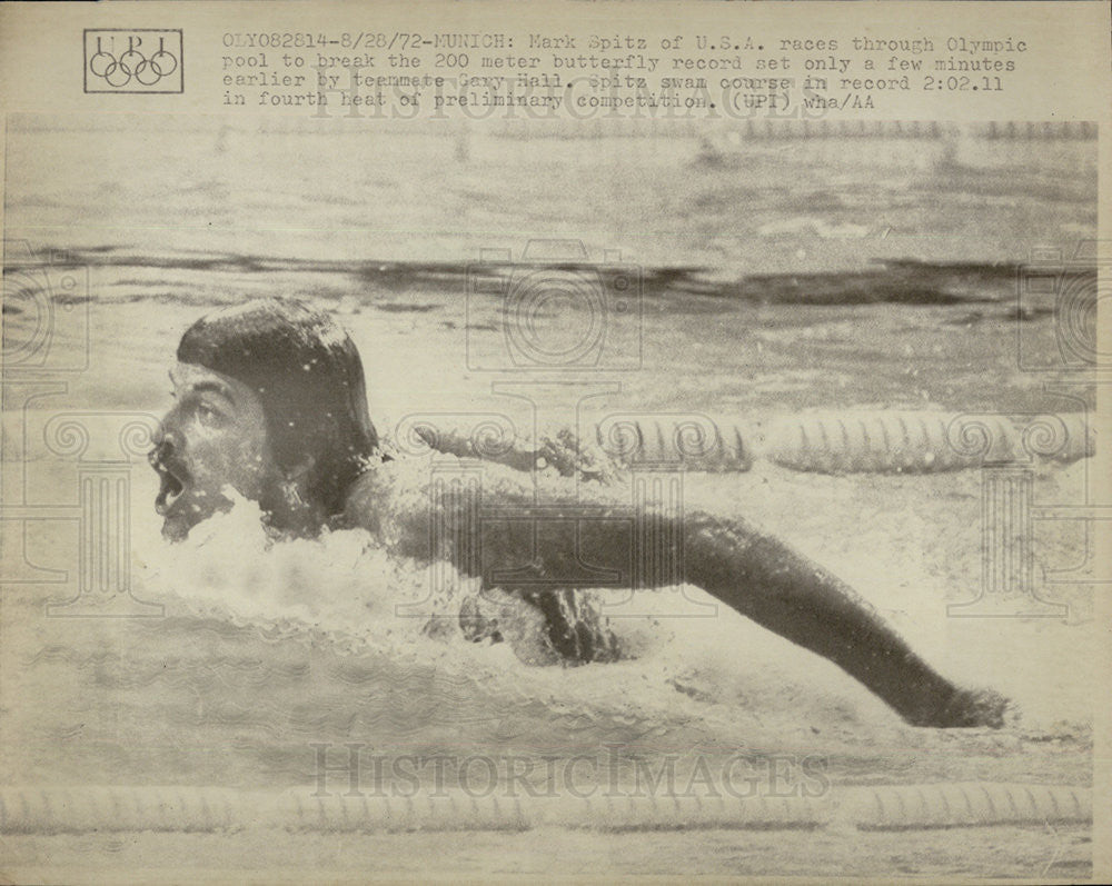1972 Press Photo US Swimmer Mark Spitz Broke 200 Meter Butterfly Record- Olympic - Historic Images