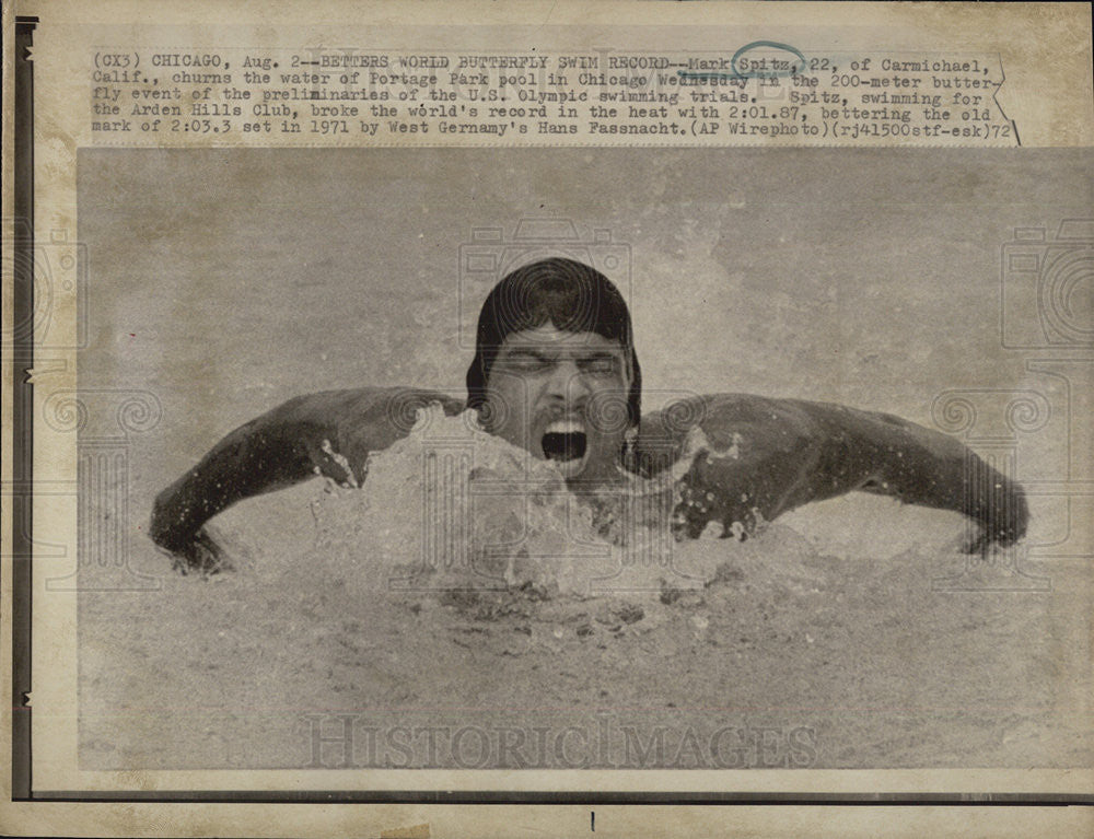 1971 Press Photo Mark Sptiz At Portage Park Pool In Chicago 200 Meter Butterfly - Historic Images