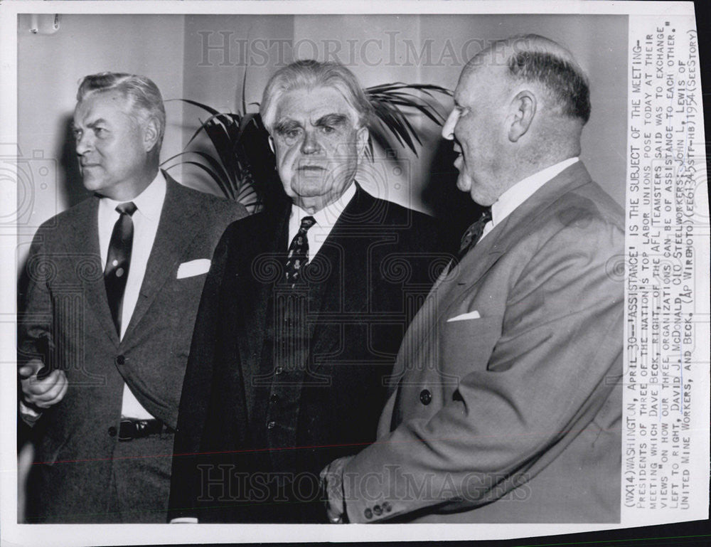 1954 Press Photo Three President of Nation top Labor Unions. - Historic Images