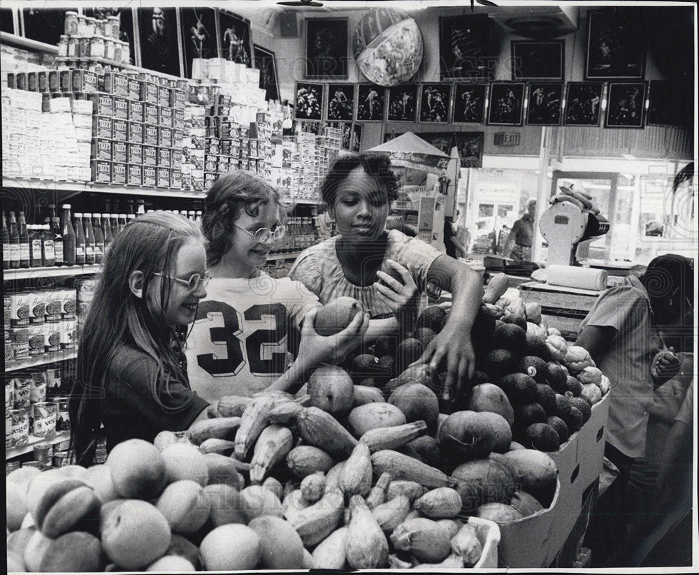 1972 Press Photo Girls scouts during a trip on American-Me        xican Grocery. - Historic Images