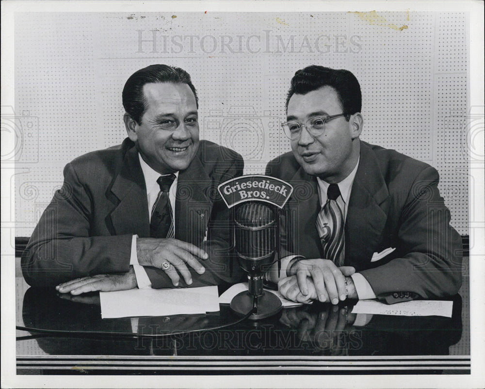 1951 Press Photo Gus Mancuso and harry Casay, Sports Commentator. - Historic Images