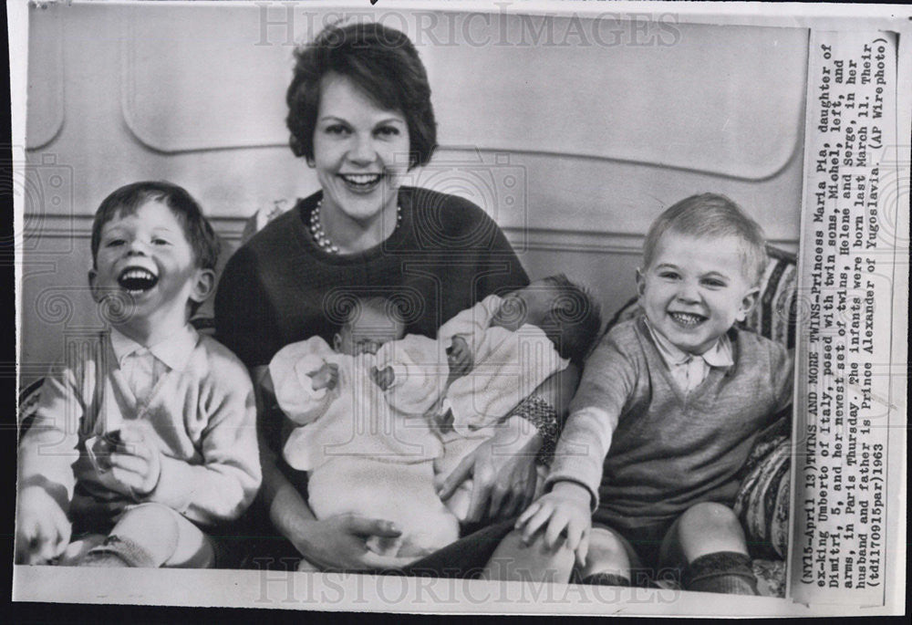 1963 Press Photo Princess Maria Pia daugher ex-king Umberto of Italy twin sons - Historic Images