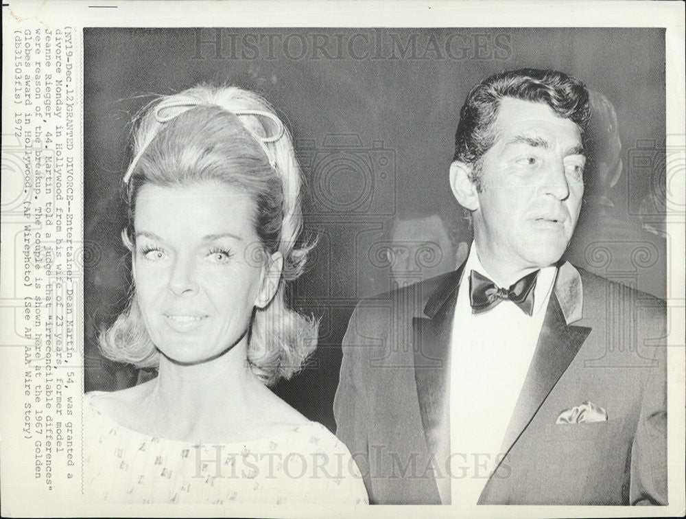 1972 Press Photo Singer Dean Martin and Model Jeanne RIegger. Granted Divorce. - Historic Images