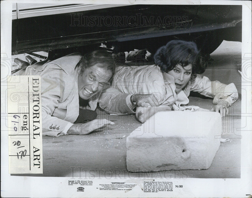 1975 Press Photo Charlton Heston and Ava Gardener Earthquake - Historic Images