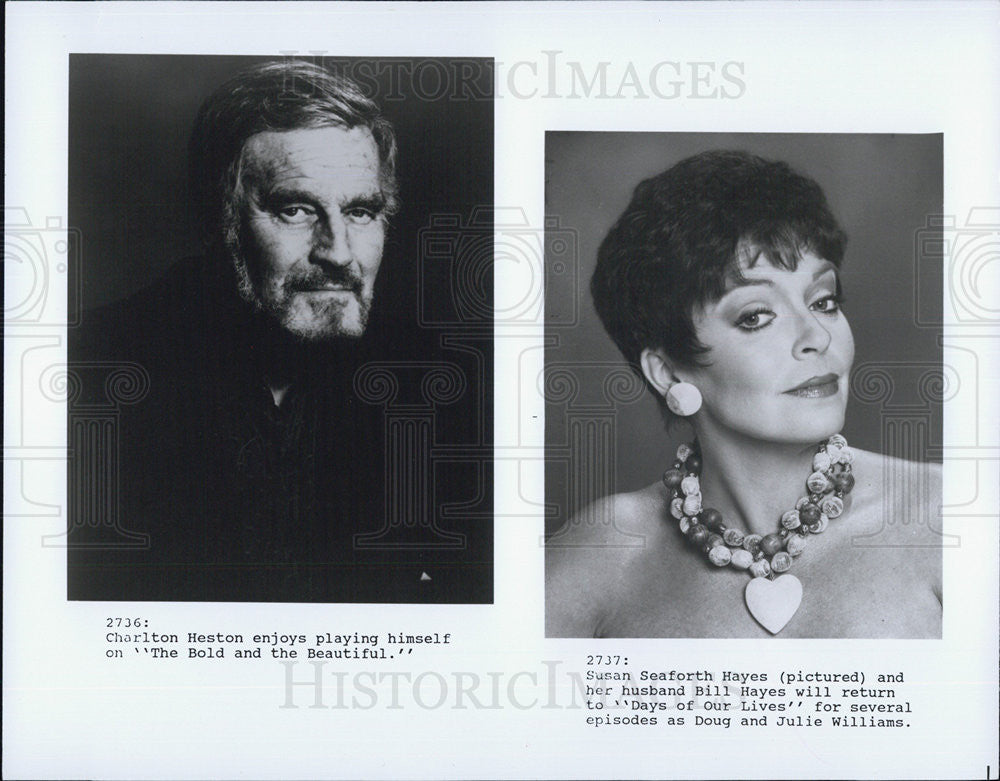 Press Photo Charlton Heston, Susan Seaforth Hayes, posing for pictures - Historic Images