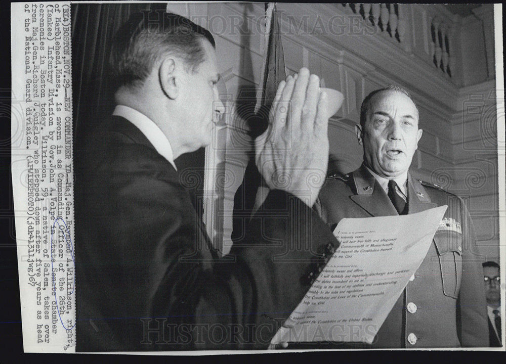 1967 Press Photo Maj. Gen. Raymond Wilkinson is sworn in as Commanding Officer - Historic Images