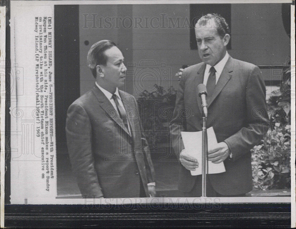 1968 Press Photo Pres. Nixon and South Vietnam Pres. Nguyen Van Thieu. - Historic Images