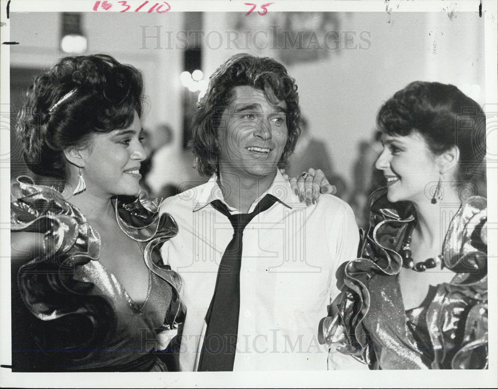 1985 Press Photo Michael Landon, Julie Carmen and Judith Marie Bergen - Historic Images