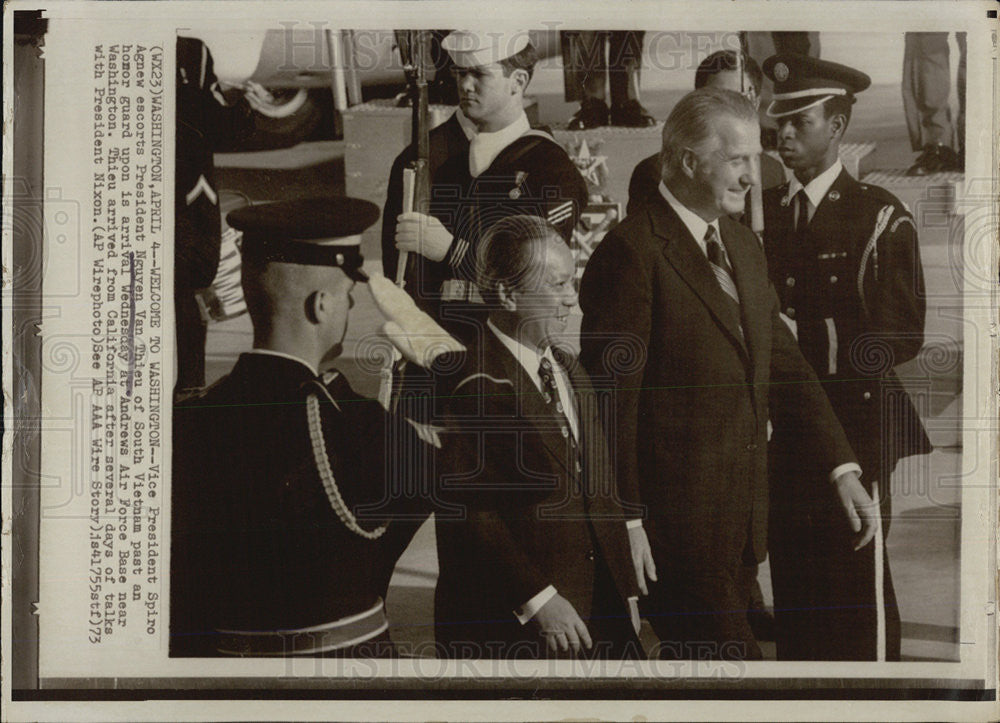 1973 Press Photo Nixon VP escorts Vietnamese Pres to Washington - Historic Images