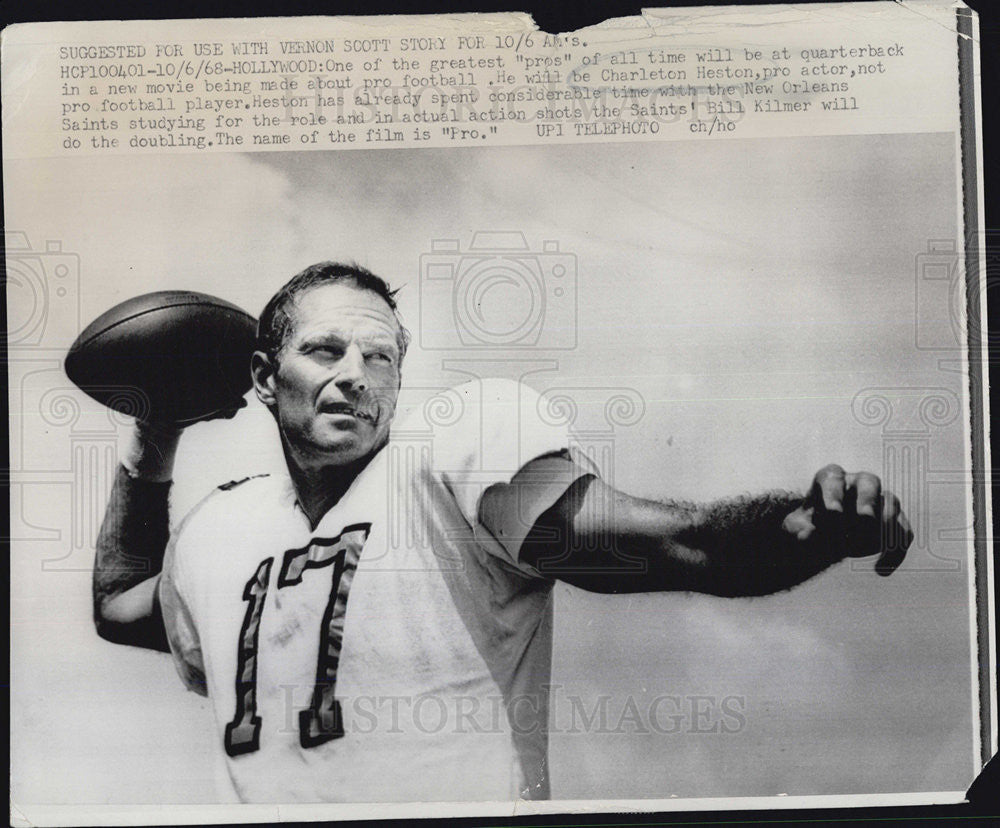 1968 Press Photo Charleton Heston  in &quot;Pro&quot; - Historic Images