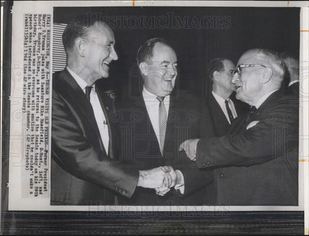 1964 Press Photo Harry S. Truman with Senators Mike Mansfield &amp; Hubert Humphrey - Historic Images