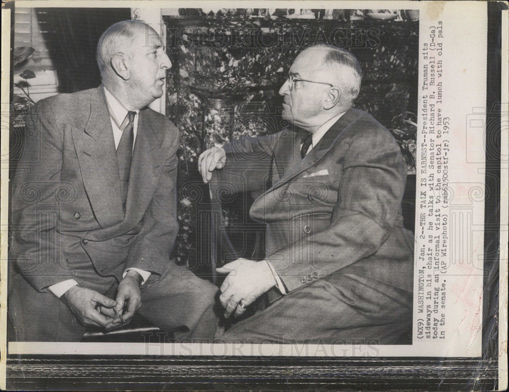 1953 Press Photo President Harry S. Truman and Senator Richard B. Russell - Historic Images