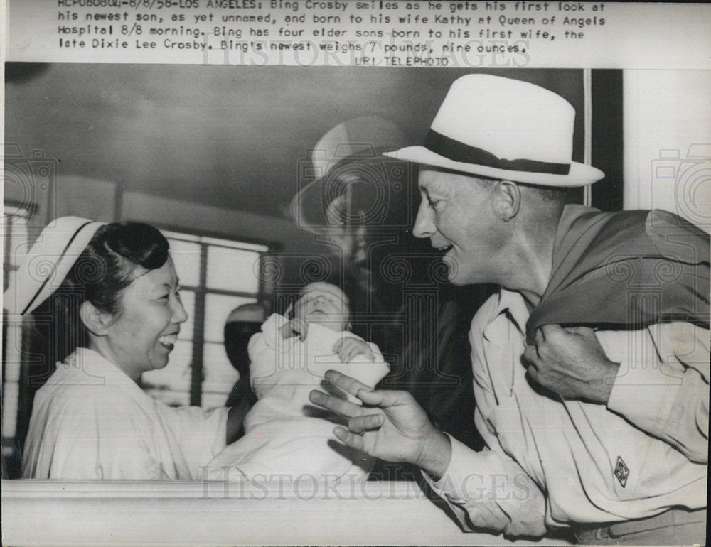 1958 Press Photo Bing Crosby with Nurse & Son - Historic Images