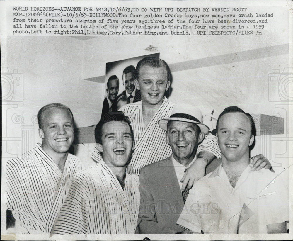 1963 Press Photo Bing Crosby &amp; Sons Phil, Lindsay, Gary, and Dennis - Historic Images