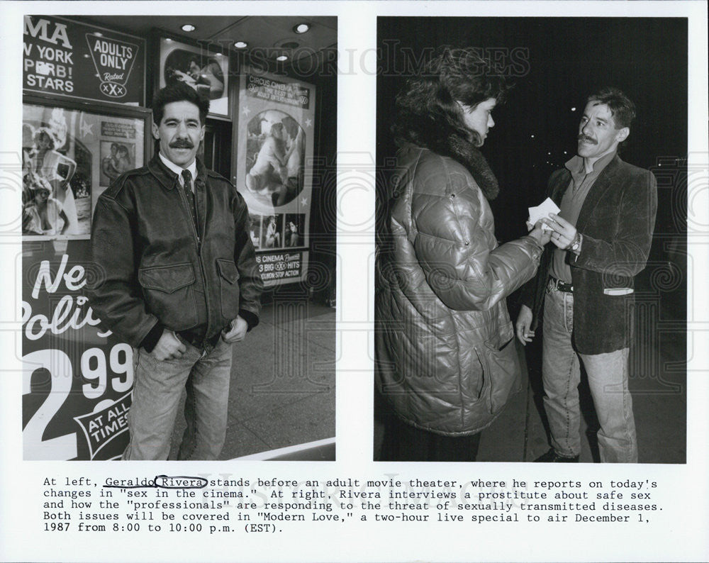 1987 Press Photo Geraldo Rivera adult cinema special Modern Love - Historic Images