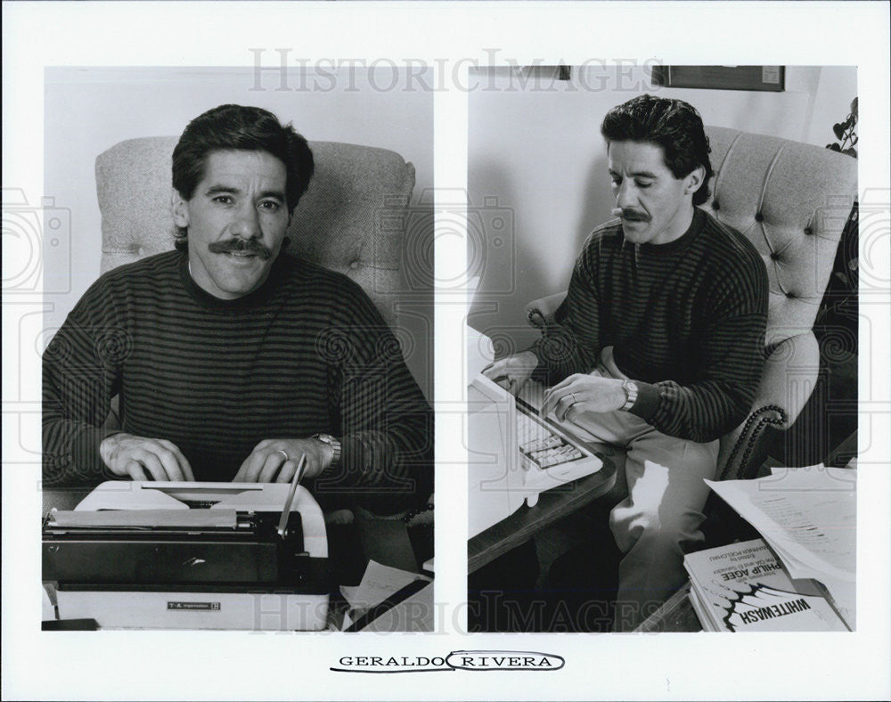 Press Photo Geraldo Rivera Typing - Historic Images