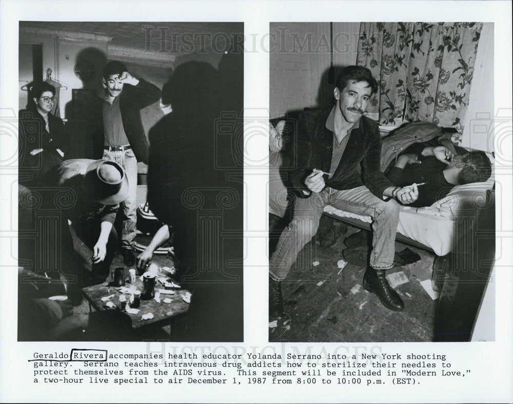 1987 Press Photo Geraldo Rivera &amp; Yolanda Serrano New York Shooting gallery - Historic Images