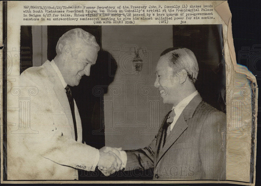 1972 Press Photo John B. Connally &amp; Vietnamese President  Nguyen Van Thieu - Historic Images