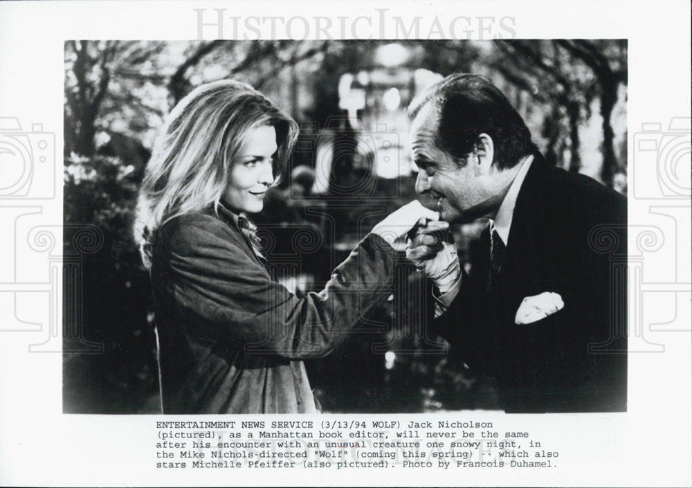 1994 Press Photo Jack Nicholson &amp; Michelle Pfeiffer &quot;Wolf&quot; - Historic Images