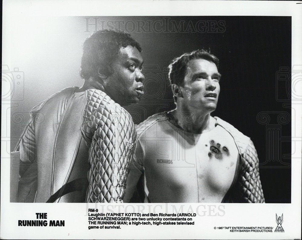 1987 Press Photo Yaphet Kotto and Arnold Schwarzenegger in &quot;The Running Man&quot; - Historic Images