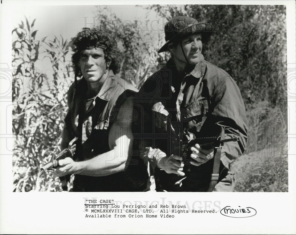 1988 Press Photo Lou Ferrigno and Reb Brown in &quot;The Cage&quot; - Historic Images